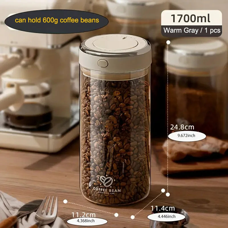 500/1100/1700 Coffee Beans Vacuum Sealed Tank Glass Food Storage Jars with CO2 Valve Household Moisture-proof Airtight Container