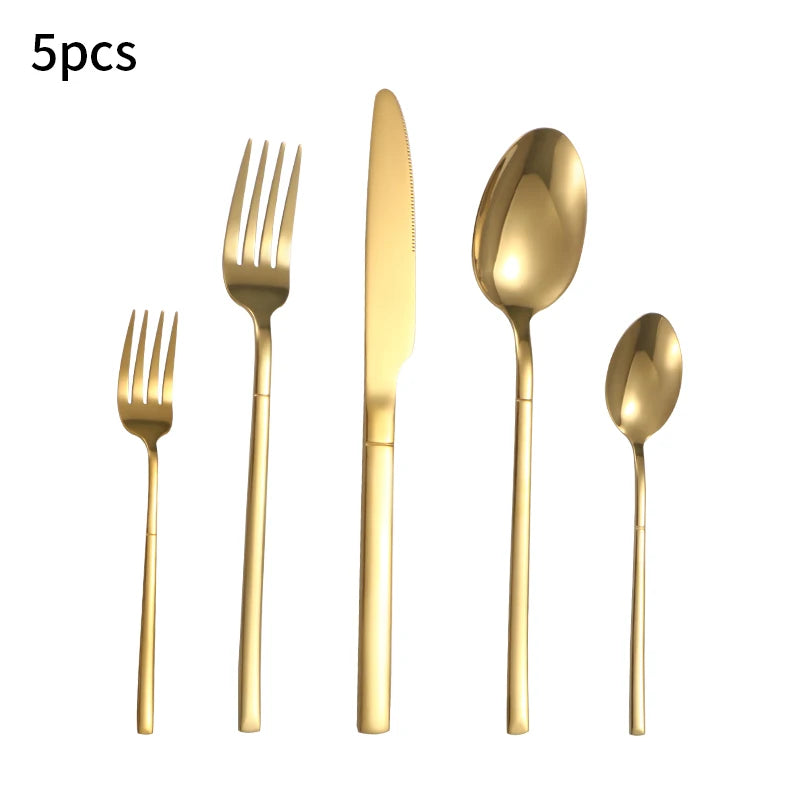 6/30pcs Stainless steel cutlery set, high-end steak knife, fork, dessert spoon, suitable for restaurant banquets parties