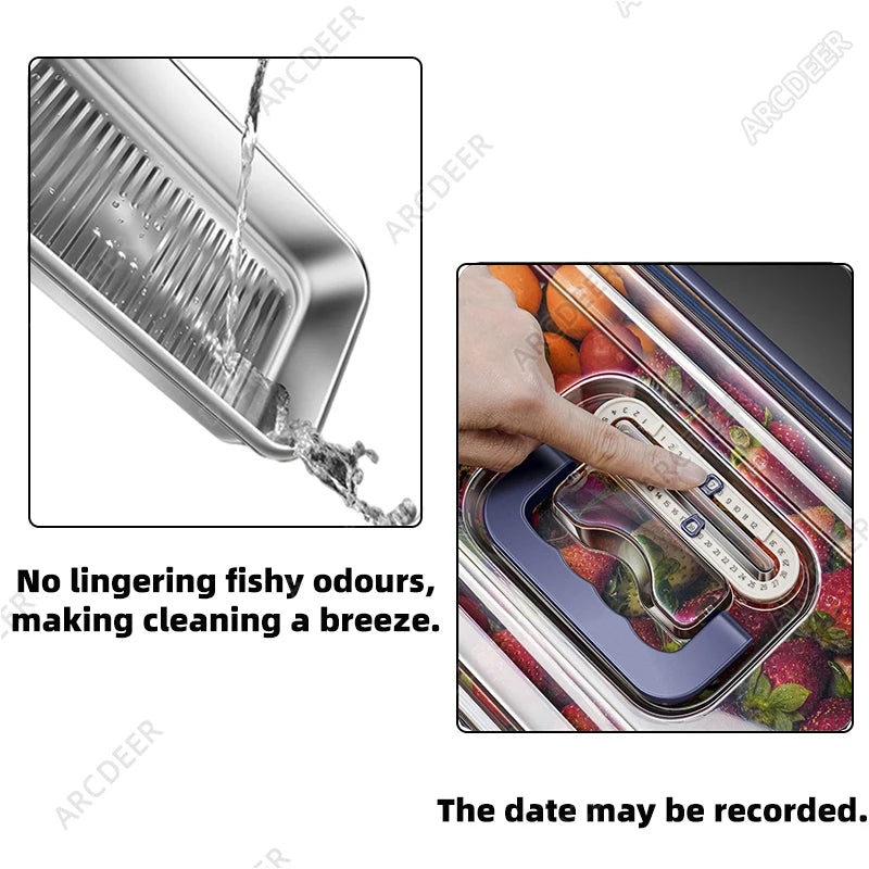 2.4/3.8/5.6L Kitchen Food Organizers with Lids 304 Stainless Steel Storage Box Large Capacity Leakproof Kitchens Accessories