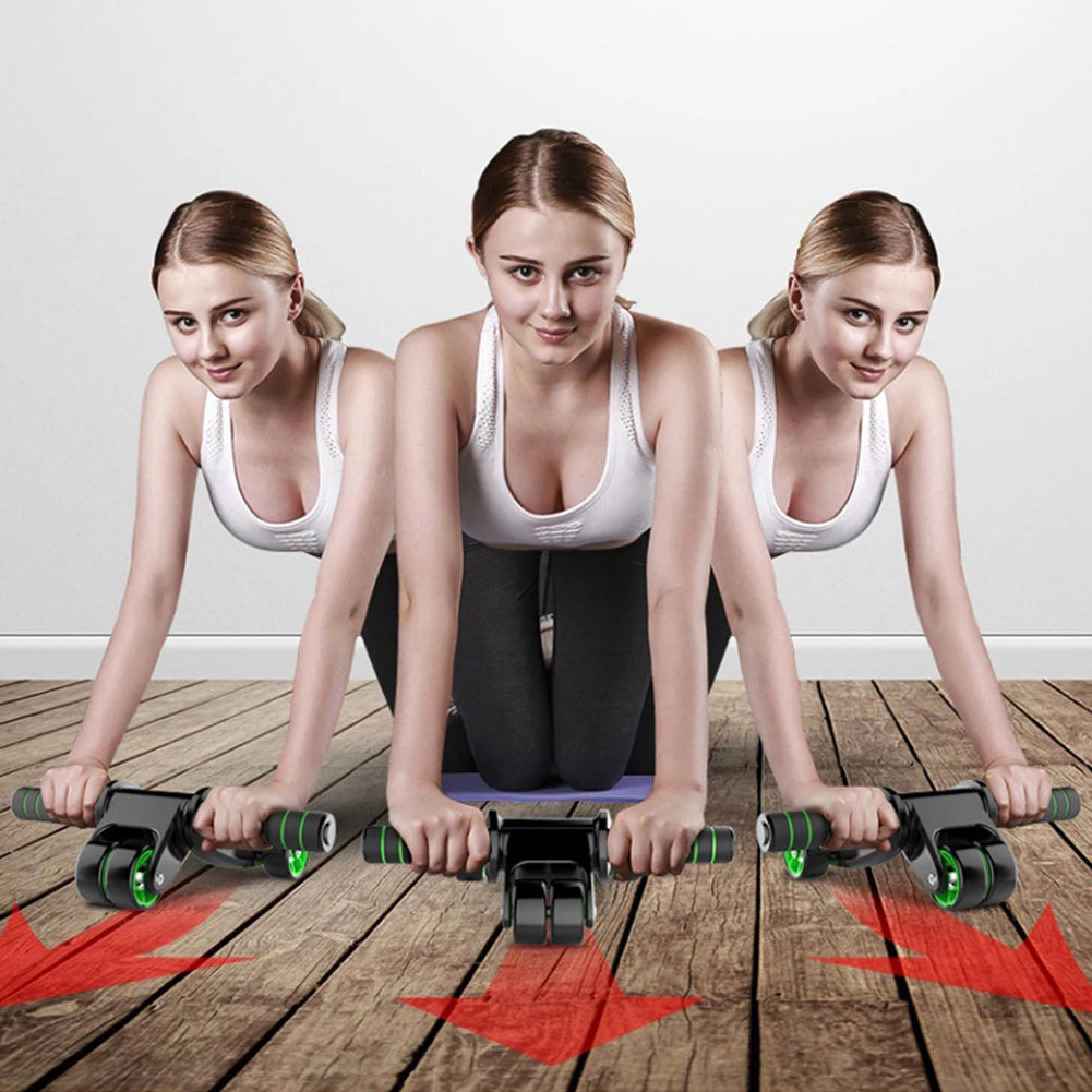 Ab Roller Wheel Abdominal Exercise Roller 4-Wheeled Ab Exercise Machine Foldable Core Strengthening Trainer for Adults