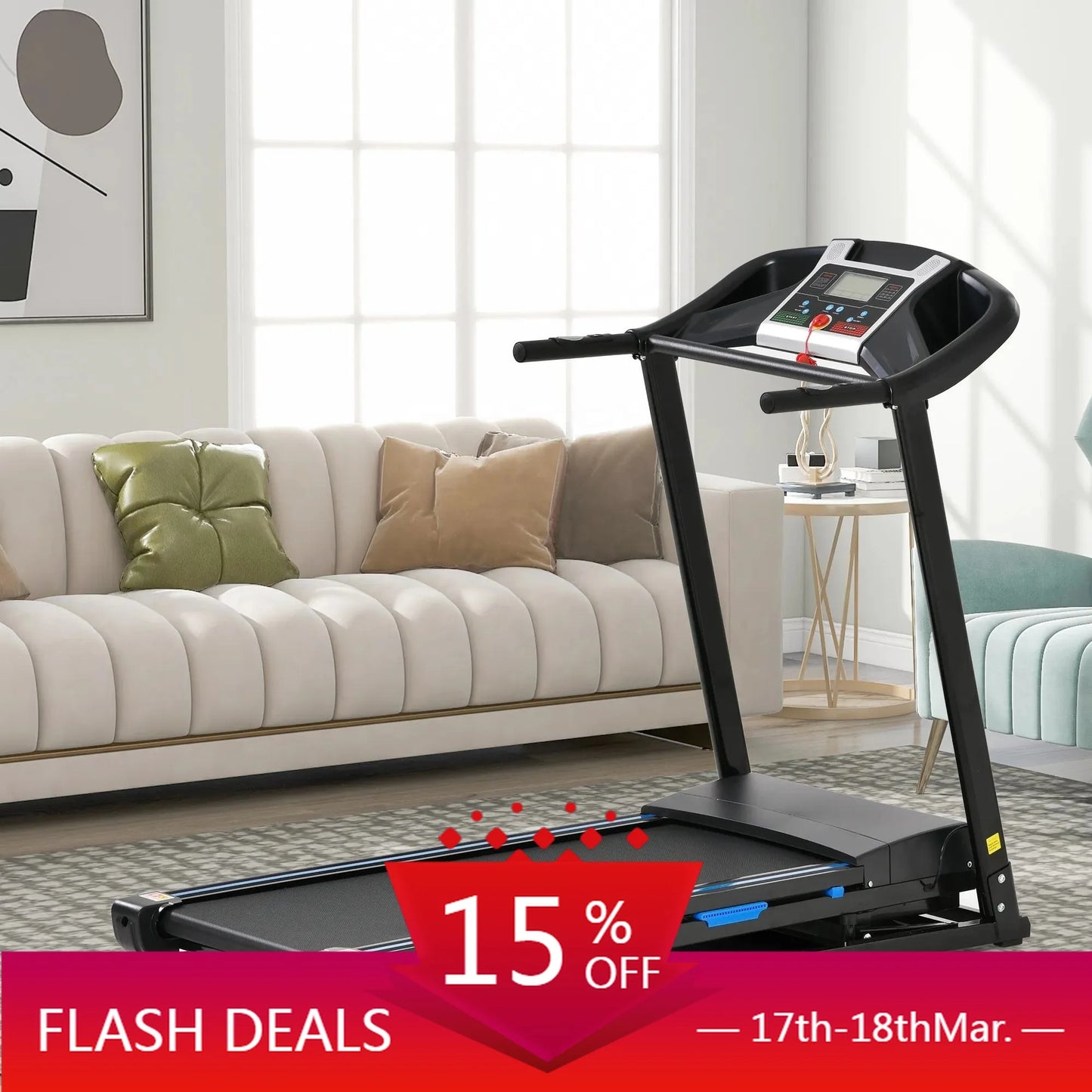 STLF Ready Ship Foldable Electric Treadmill for Home Fitness 15% Incline LCD Screen 150kg Max User Weight Folding Running Machin