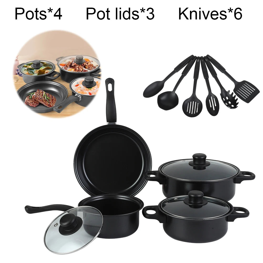 12-Piece Non-Stick Cookware Set Cooking Pot with Lid Deep Frying Pan Milk Pot Maifan Stone Frying Pan for All Types of Cooker