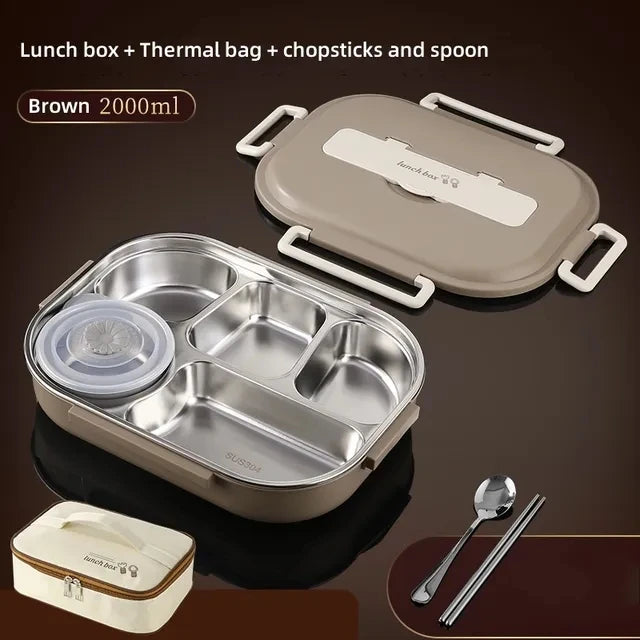 304 Stainless Steel Compartment Insulated Lunch Box Office Worker Students Sealed Portable Bento Microwae Heating Food Container