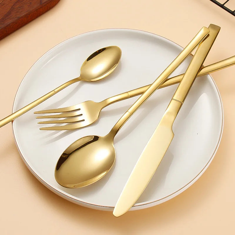 6/30pcs Stainless steel cutlery set, high-end steak knife, fork, dessert spoon, suitable for restaurant banquets parties