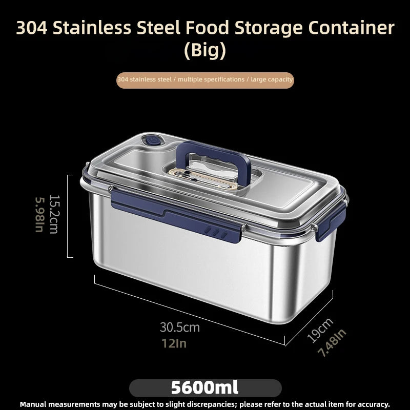 2.4/3.8/5.6L Kitchen Food Organizers with Lids 304 Stainless Steel Storage Box Large Capacity Leakproof Kitchens Accessories