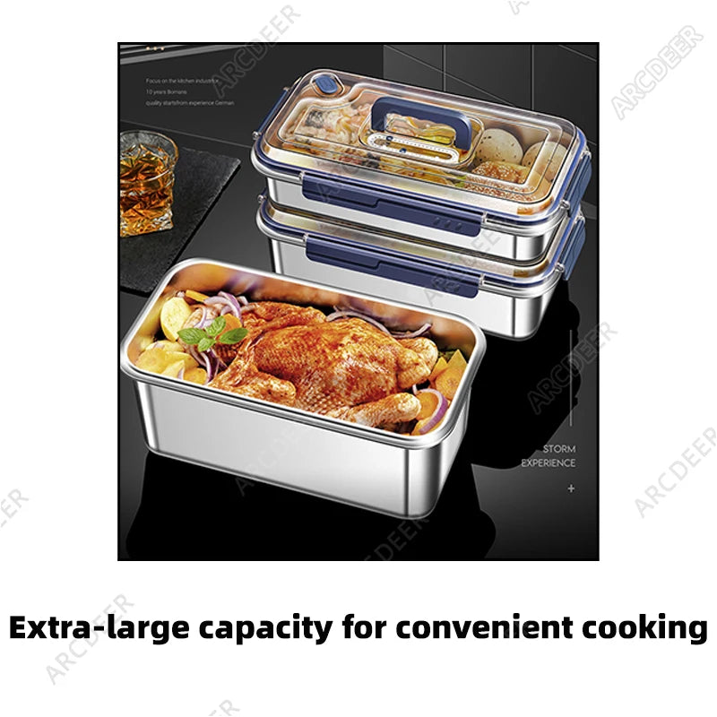 2.4/3.8/5.6L Kitchen Food Organizers with Lids 304 Stainless Steel Storage Box Large Capacity Leakproof Kitchens Accessories