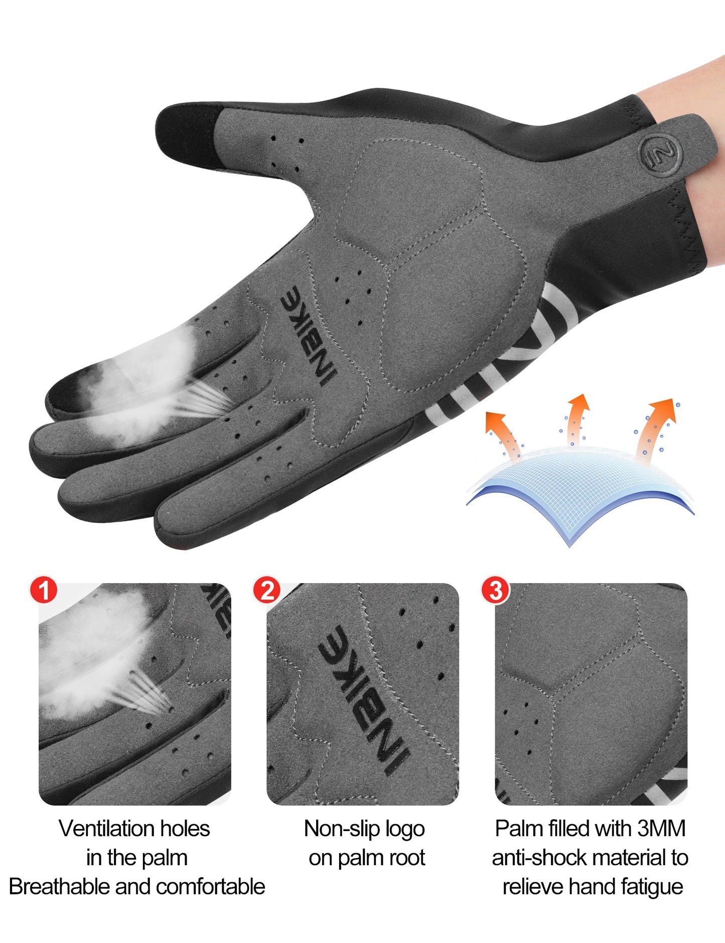 INBIKE Thermal Fleece Cycling Gloves Full Finger Winter Bike Gloves Touchscreen Anti-Shock Road Mountain Bicycle Gear for Men