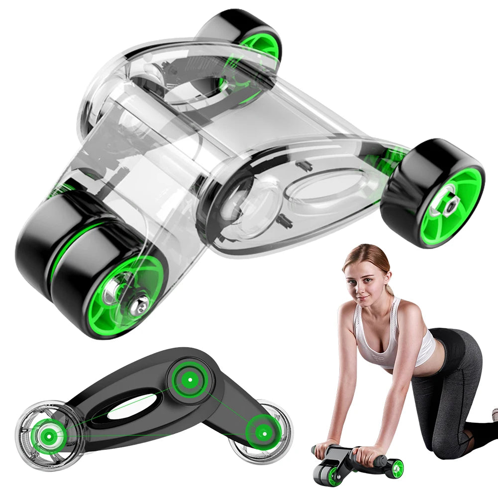 Ab Roller Wheel Abdominal Exercise Roller 4-Wheeled Ab Exercise Machine Foldable Core Strengthening Trainer for Adults