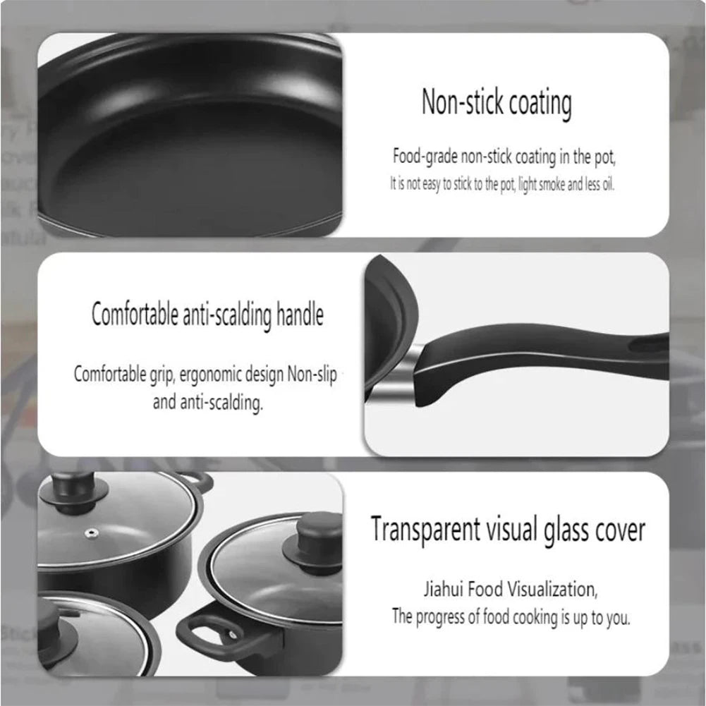 12-Piece Non-Stick Cookware Set Cooking Pot with Lid Deep Frying Pan Milk Pot Maifan Stone Frying Pan for All Types of Cooker
