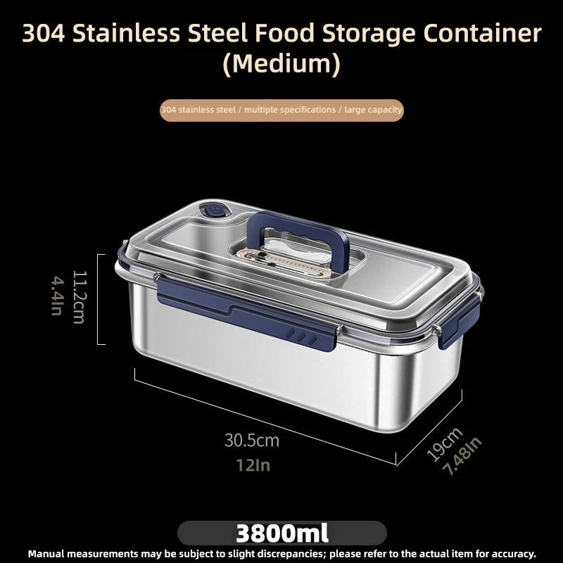 2.4/3.8/5.6L Kitchen Food Organizers with Lids 304 Stainless Steel Storage Box Large Capacity Leakproof Kitchens Accessories