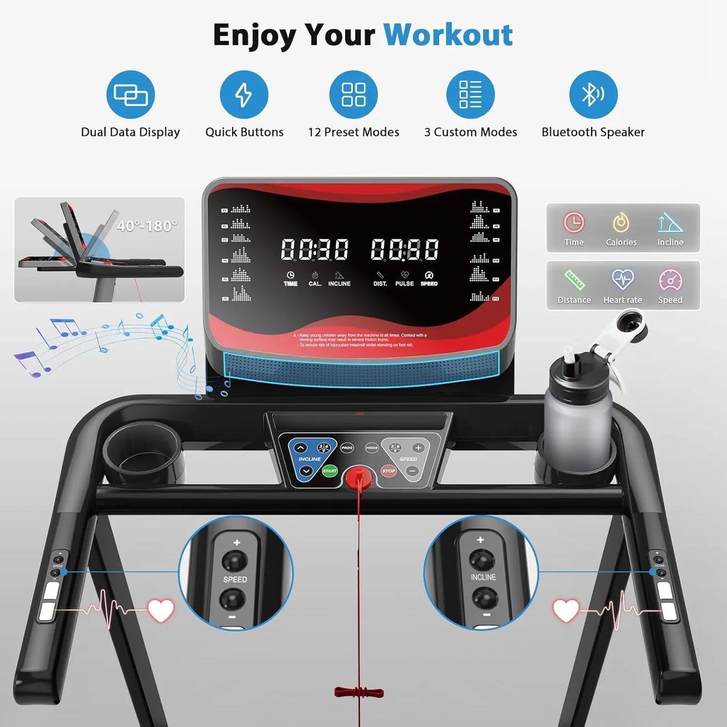 STLF Home Gym Indoor Small Flat Motorized Fitness Machine   Exercise Foldable 400 LBS Capacity 15% Auto Incline Treadmill for Ho