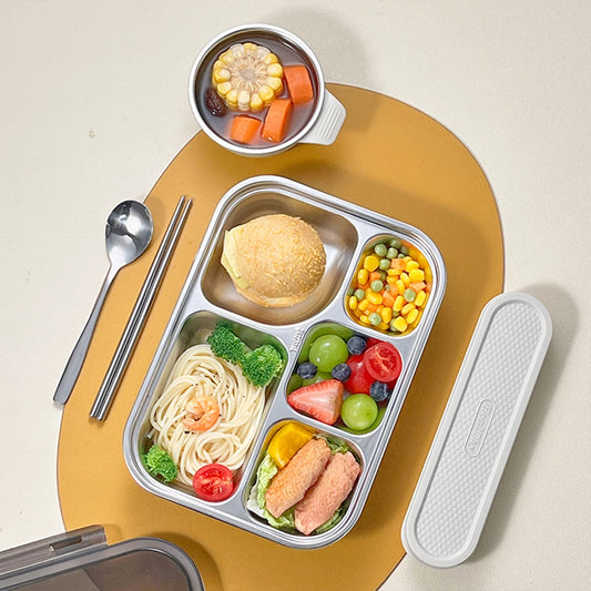 4/5 Grids 304 Stainless Steel Bento Lunch Box Sealed Fruit Salad Food Container For Kids Students Durable Dinner Plate With Lid
