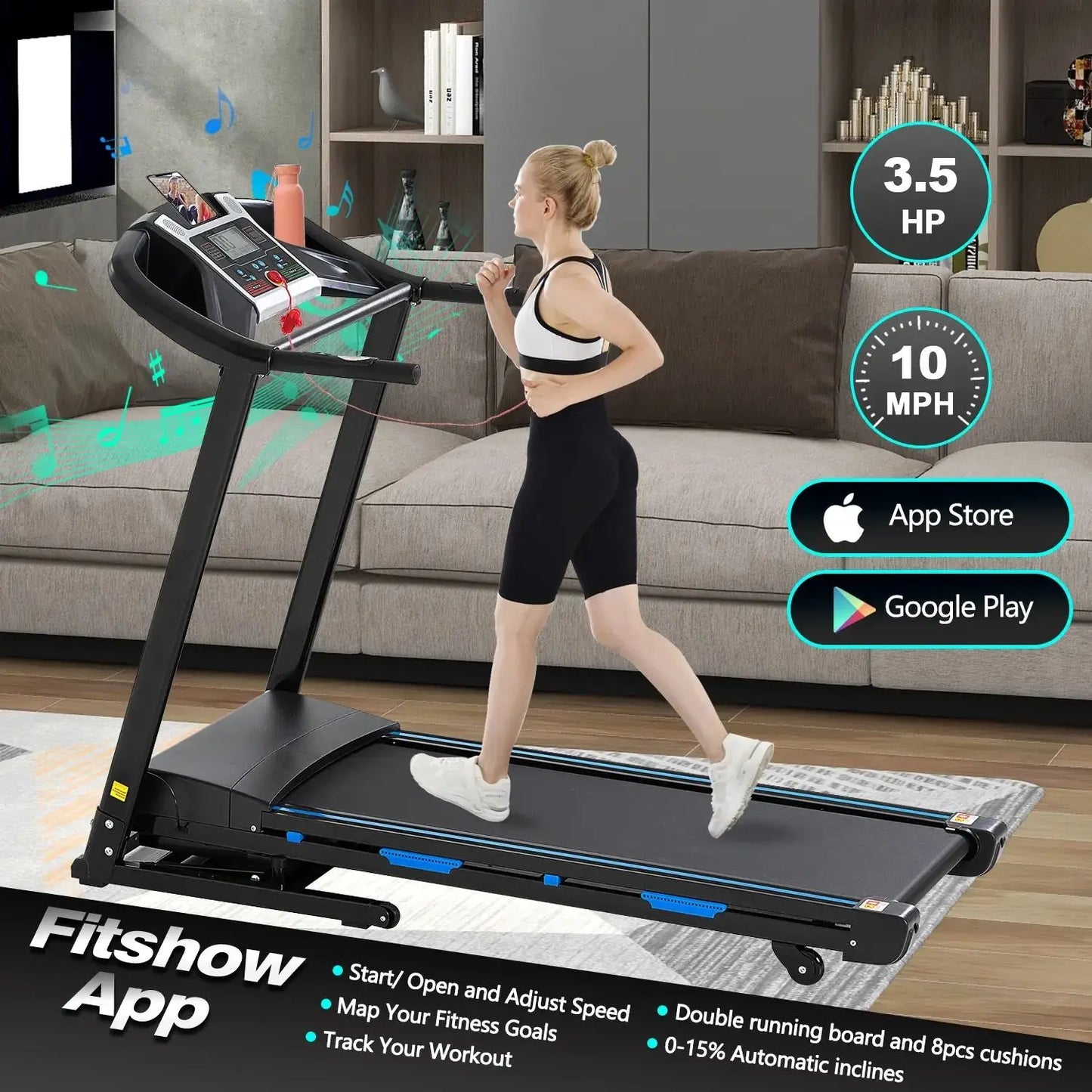 STLF Ready Ship Foldable Electric Treadmill for Home Fitness 15% Incline LCD Screen 150kg Max User Weight Folding Running Machin