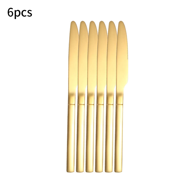 6/30pcs Stainless steel cutlery set, high-end steak knife, fork, dessert spoon, suitable for restaurant banquets parties