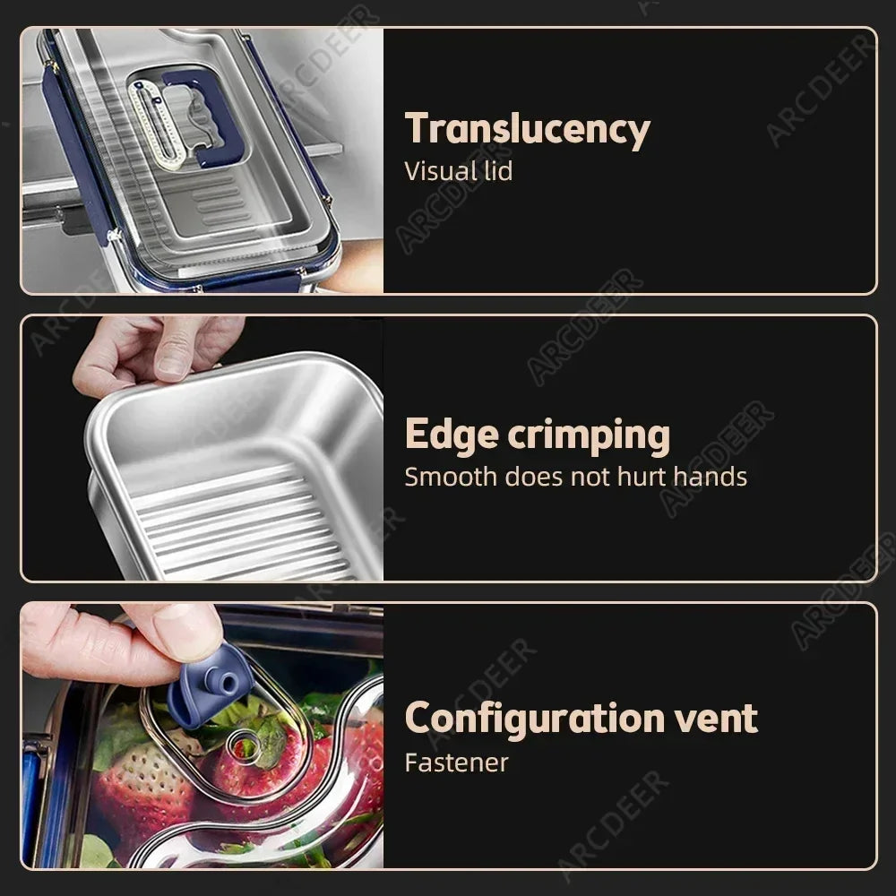 2.4/3.8/5.6L Kitchen Food Organizers with Lids 304 Stainless Steel Storage Box Large Capacity Leakproof Kitchens Accessories